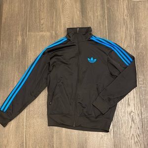 Vintage Black Adidas jacket with blue stripes
